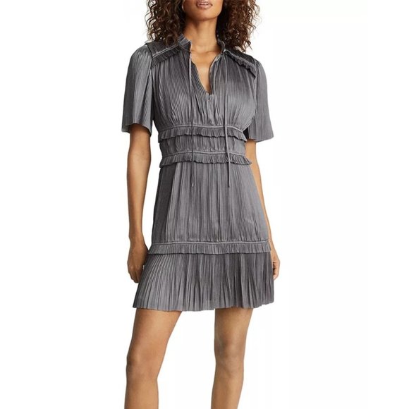 Reiss Dresses & Skirts - REISS | Lydia Textured Pleated Dress in Steel Gray | Size 10